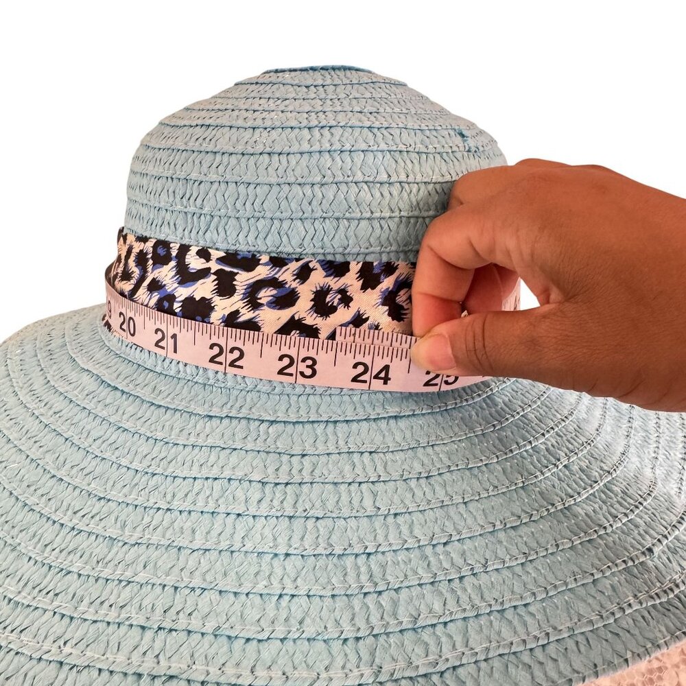 Womens Unbranded Light Blue Animal Print Tie Ribbon Synthetic Wide Straw Hat - Picture 7 of 8